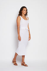 Crinkle Linen Bias Midi Skirt - White