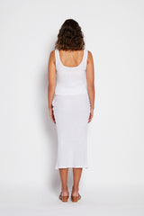 Crinkle Linen Bias Midi Skirt - White