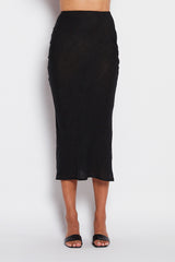 Crinkle Linen Bias Midi Skirt - Black